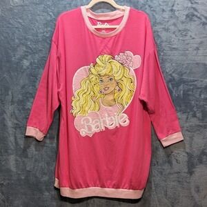 Barbie Pink Long Sleeve Sleep Shirt Nightgown Retro Graphic Womens XL 16-18